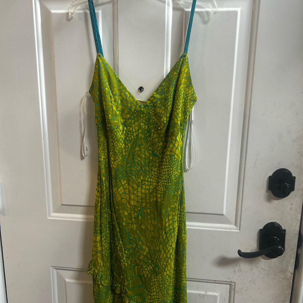 Y2K Allen B. By Allen Schwartz Asymmetrical Green Dress Sz 4 - Picture 7 of 15